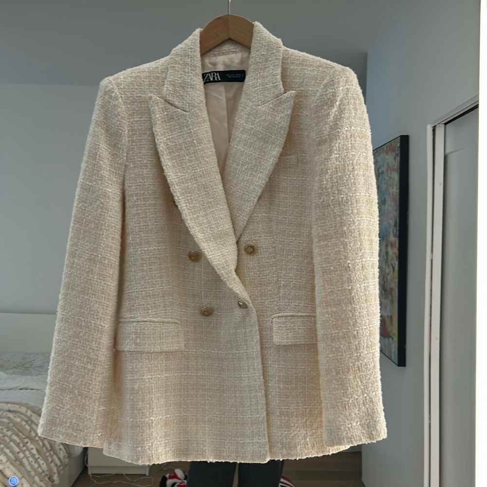 Zara Cream Double-Breasted Blazer